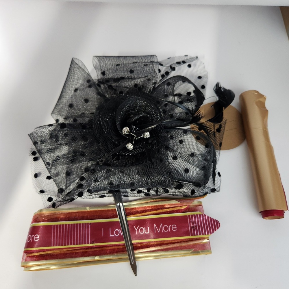 YiDingCo Hat Fascinator Headband Black Polka Dot Veil Womens Elegant Gift Set‎
